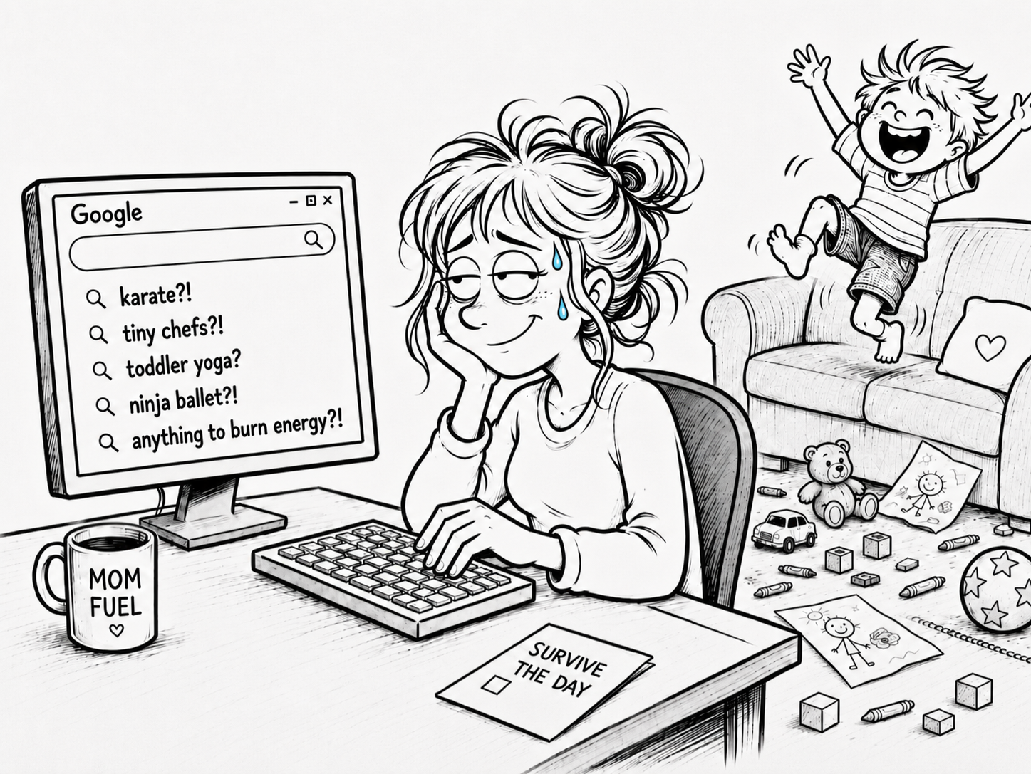 An illustration of someone searching for local activities online